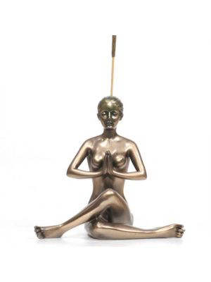 Cold Cast Bronze Resin Yoga Incense Burner Woman In Shoelace Pose