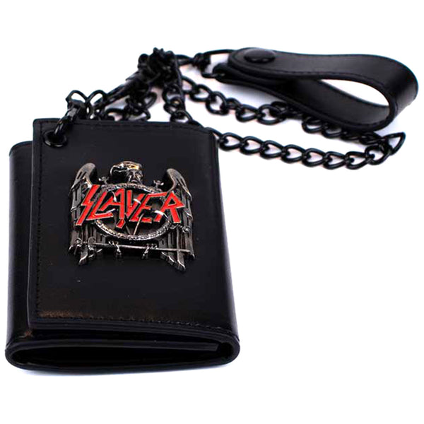 Slayer Black Eagle Metal Badge Trifold Chain Wallet