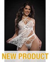 Lace Halter Babydoll w/High Waist Strappy Panty