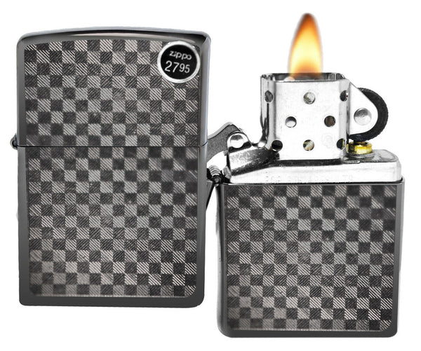Zippo Gray Iced Checker Pattern Carbon Fiber Lighter
